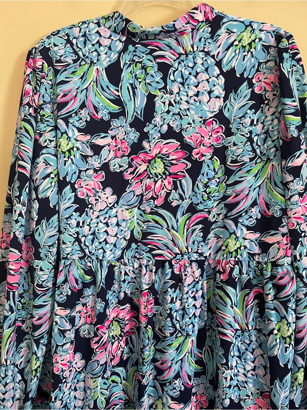 Lilly Pulitzer Winona Dress Large High Tide Navy Pineapple Paradise Long Sleeves - Picture 4 of 10